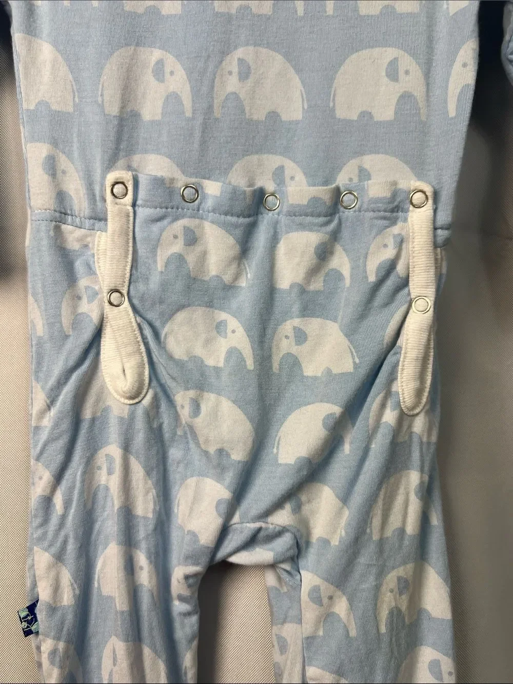 Kickee Pants blue bamboo elephant one piece sleeper size 3-6 months